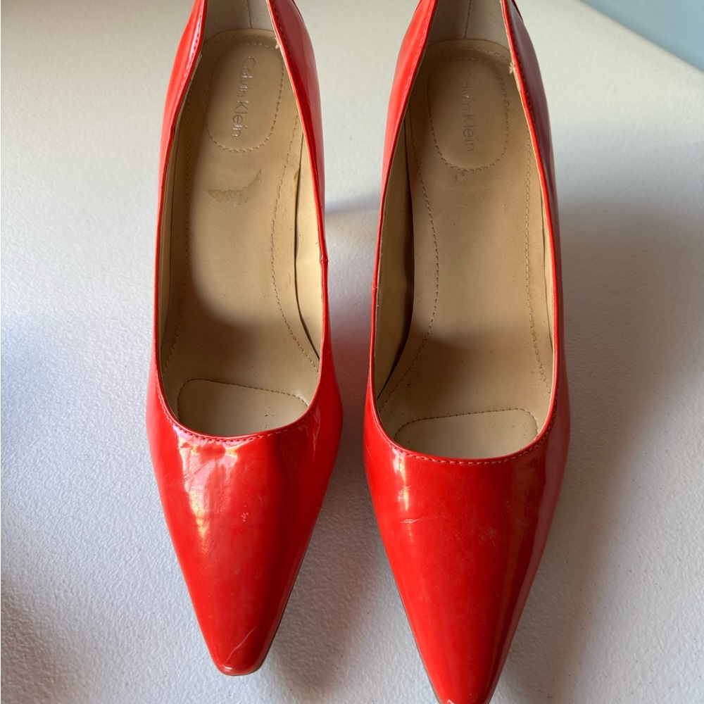 Calvin Klein Bright Red Patent Pointed-Toe Pumps
